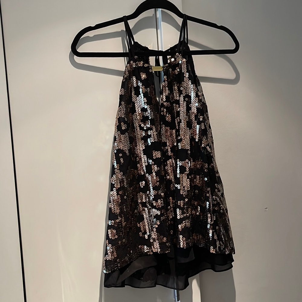 Guess, cheetah print sequin halter top.
